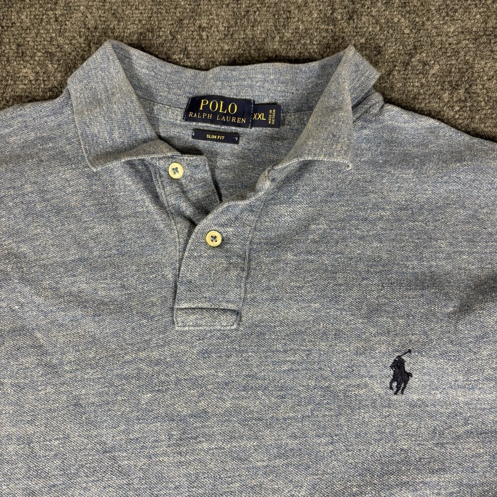 Polo Ralph Lauren Polo Shirt Mens‎ XXL Blue Slim Fit Heathered Short Sleeve Pony